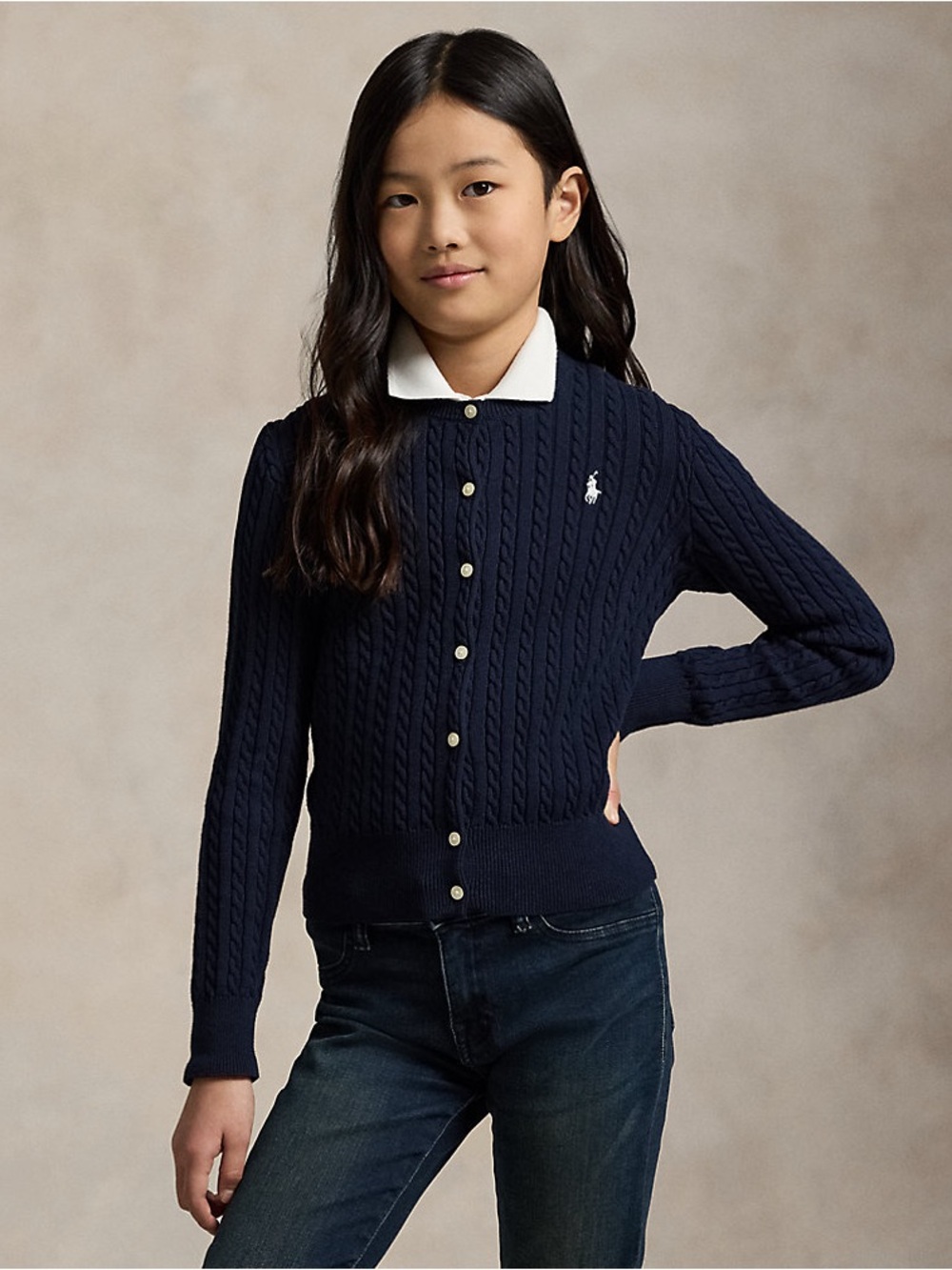 Polo by Ralph Lauren Navy Cable-Knit Button Cardigan